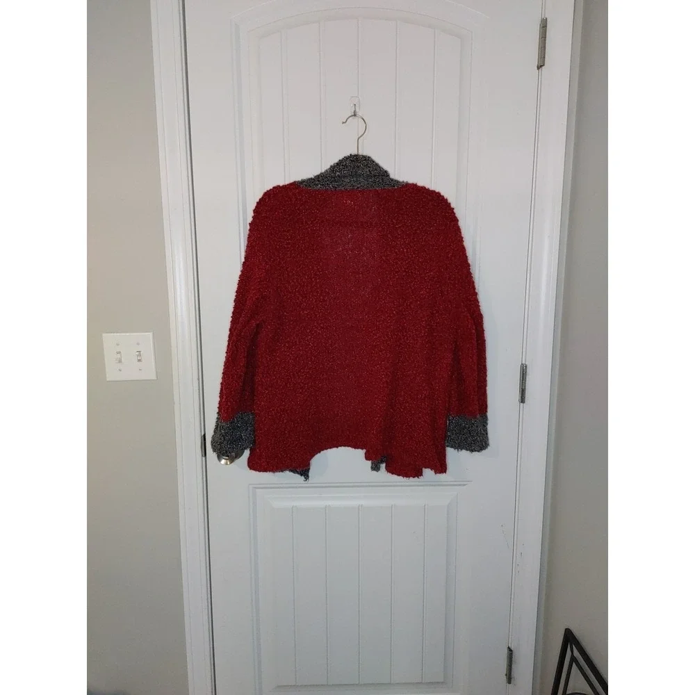 Ruby Rd. Women's XL Open Burgundy Gray Knit Cardigan Sweater Light Weight BoHo - Picture 7 of 7